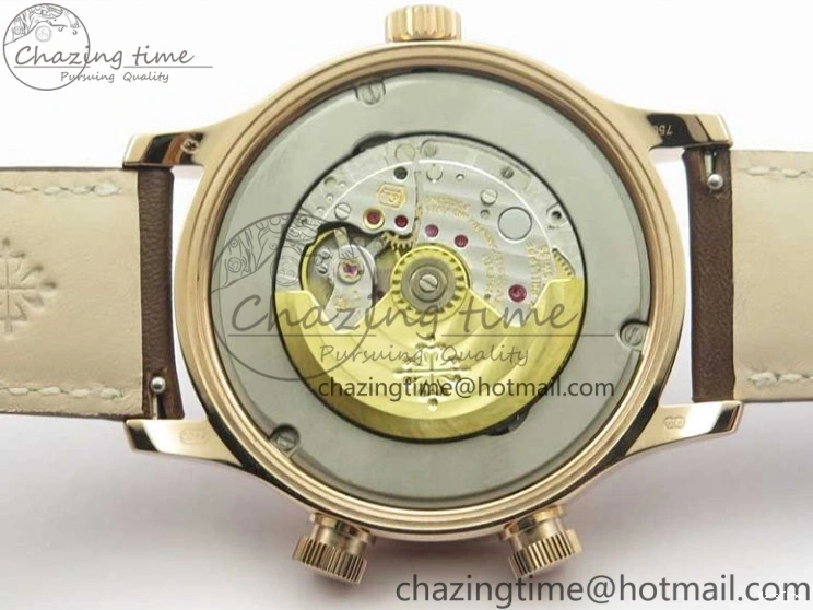 MIROTIME 0427 ZipUp Calatrava 5524R Pilot Travel Time RG GRF Brown Dial on Brown Leather Strap A324 V 7110